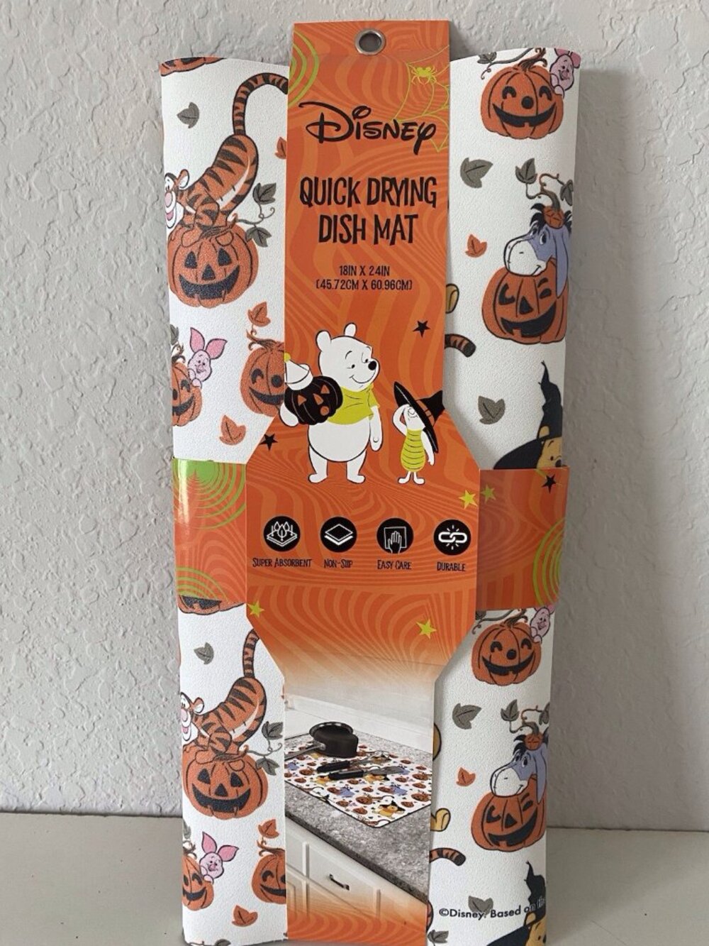Disney Winnie The Pooh QUICK DRYING RUBBER Kitchen Dish Mat 18 X 24” Halloween